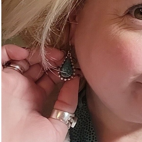 Sterling Silver Mexican 925 Turquoise Chip Earrings Teardrop Mex M2-19 Signed - Picture 6 of 8